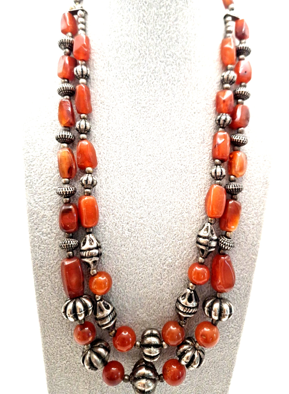 Vintage Carnelian Necklace Double Strand Chunky Boho Southwestern Desert Chic